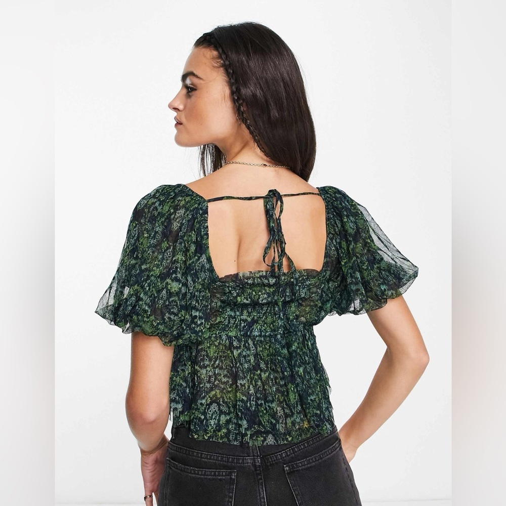 Free People Green and Blue Penelope Top | Size S | Cottagecore | Babydoll - Picture 2 of 11